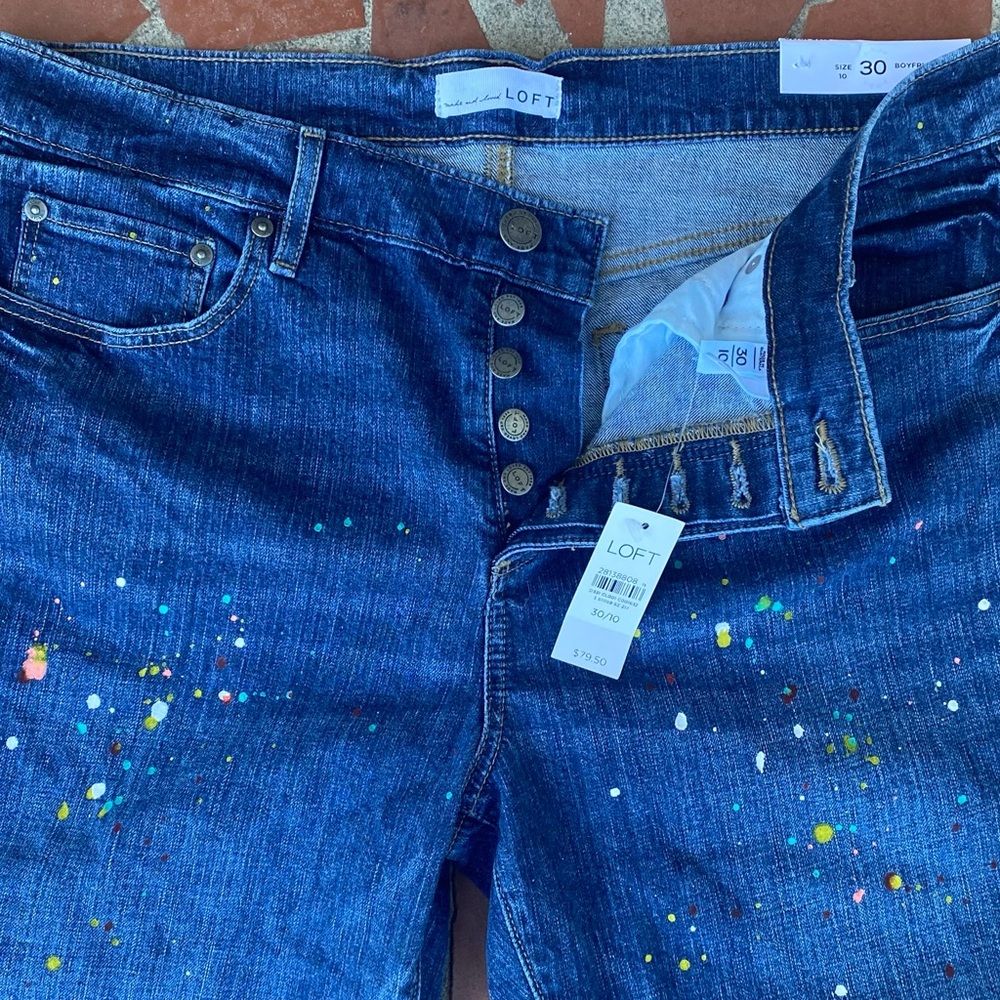 LOFT PAINT SPLATTER BUTTON FLY BOYFRIEND JEANS LADIES SIZE 30/10 - Picture 10 of 13